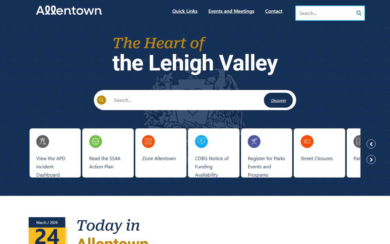 Allentown city government website used for estate-related municipal services