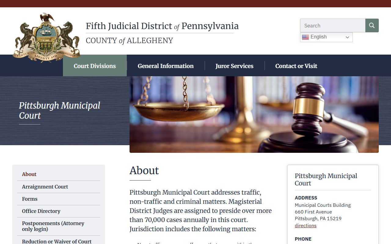 Pittsburgh Municipal Court building and case information for Pittsburgh court records