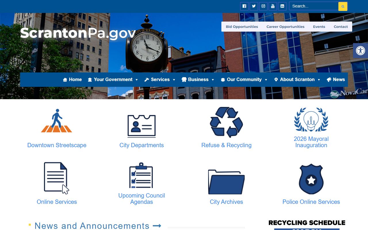 Scranton city government website for Scranton probate court records