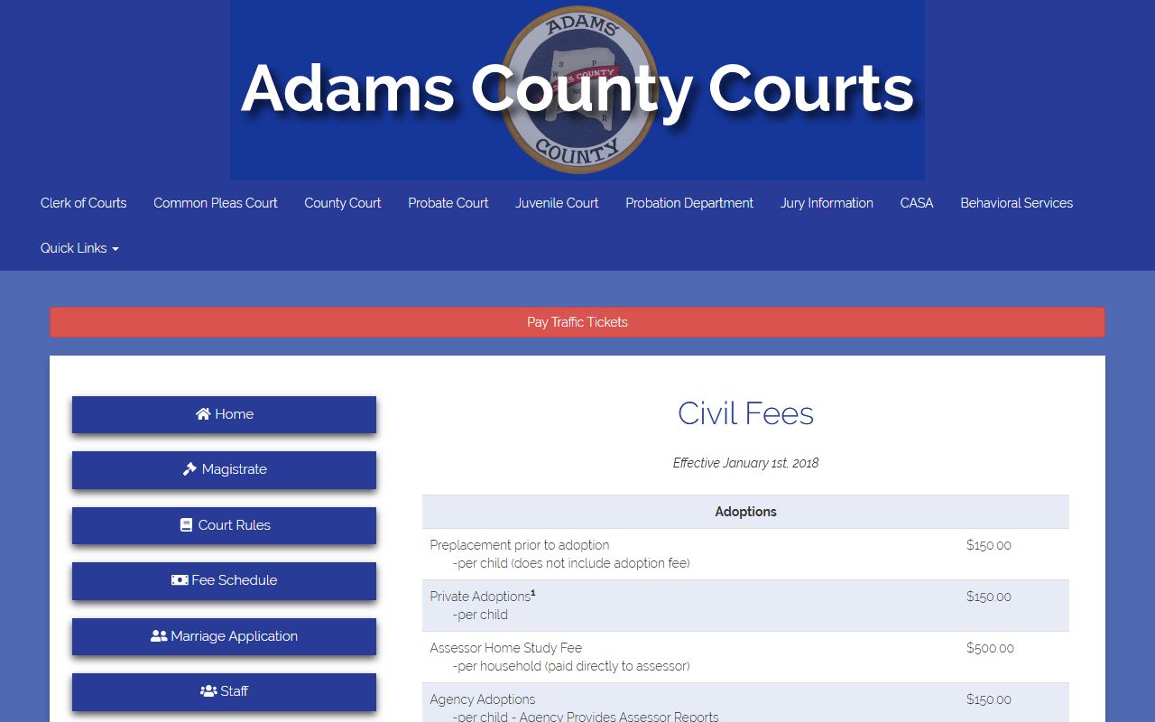 adams county probate court costs and fee schedule probate court records