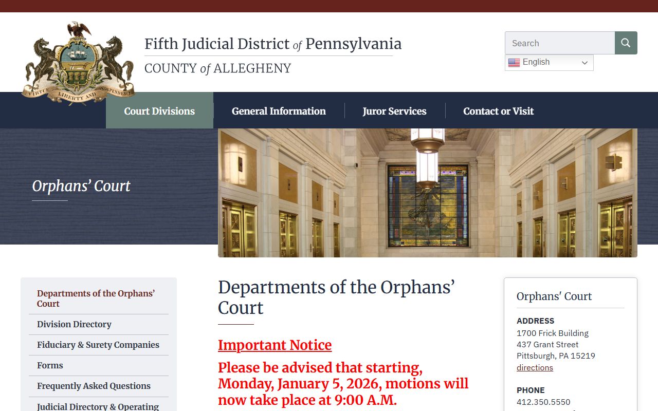 allegheny county orphans court division probate court records