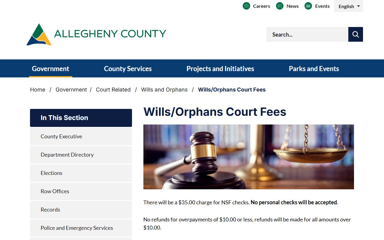allegheny county probate fees schedule probate court records
