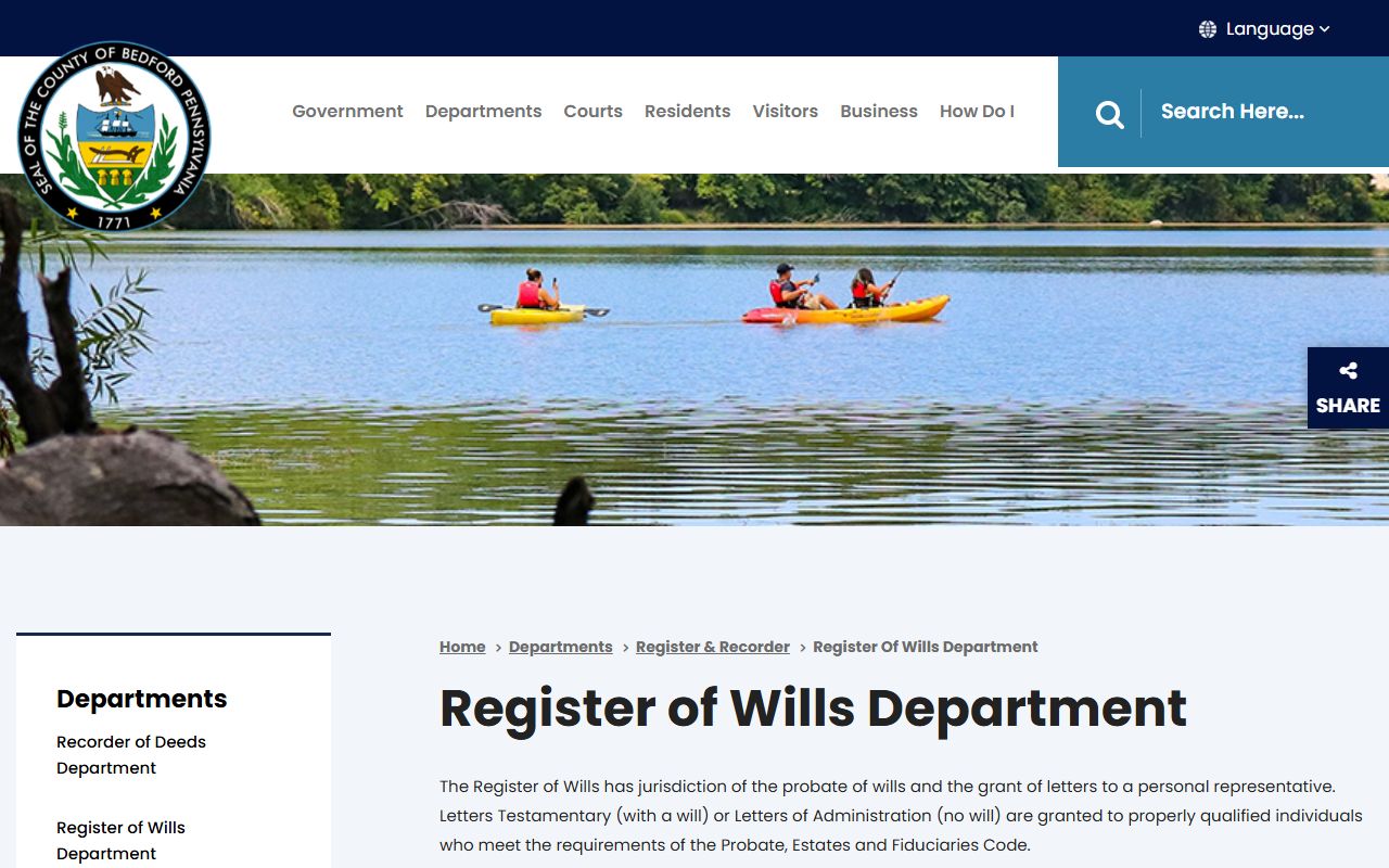 bedford county register of wills official page probate court records