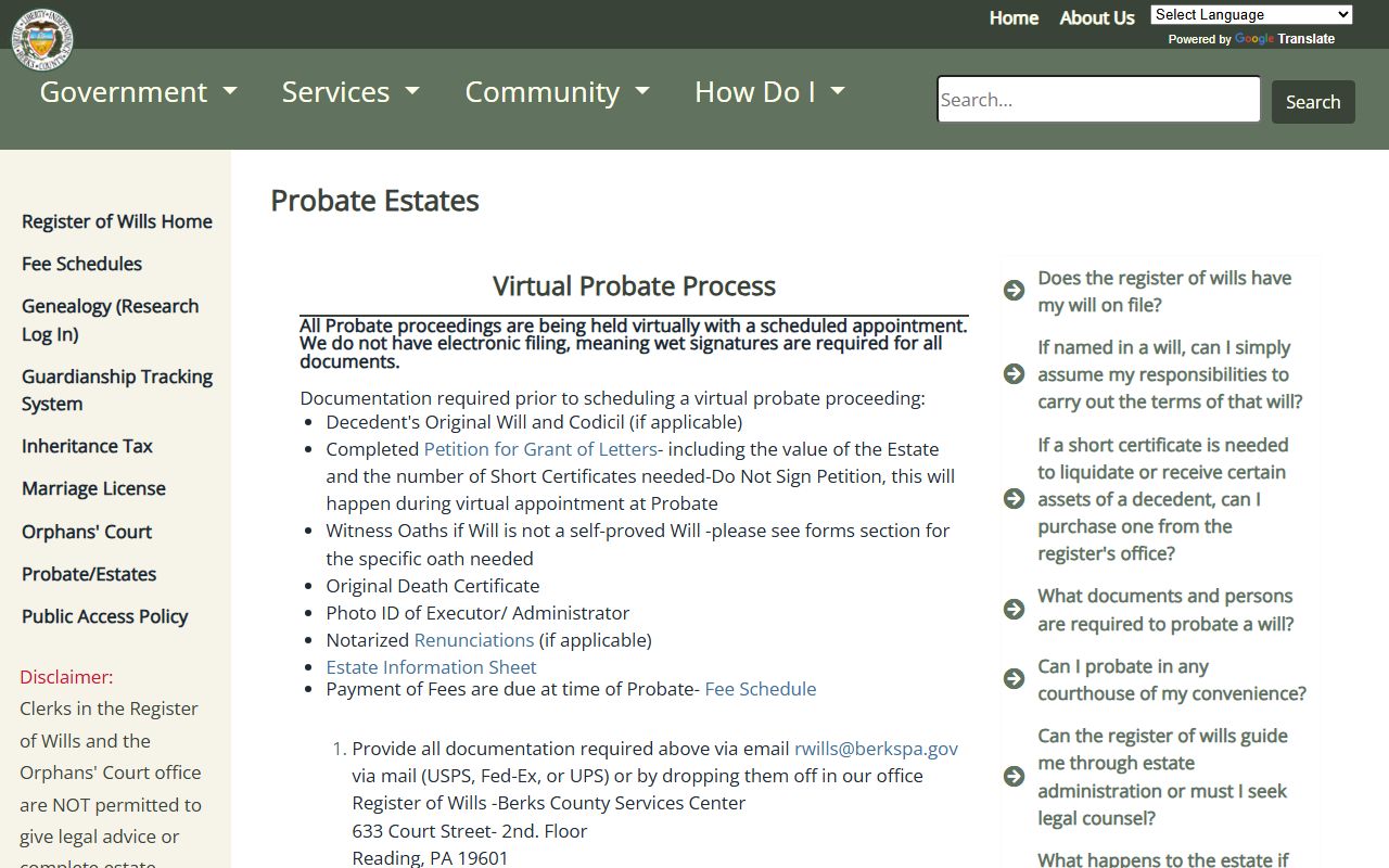 berks county probate and estates page probate court records