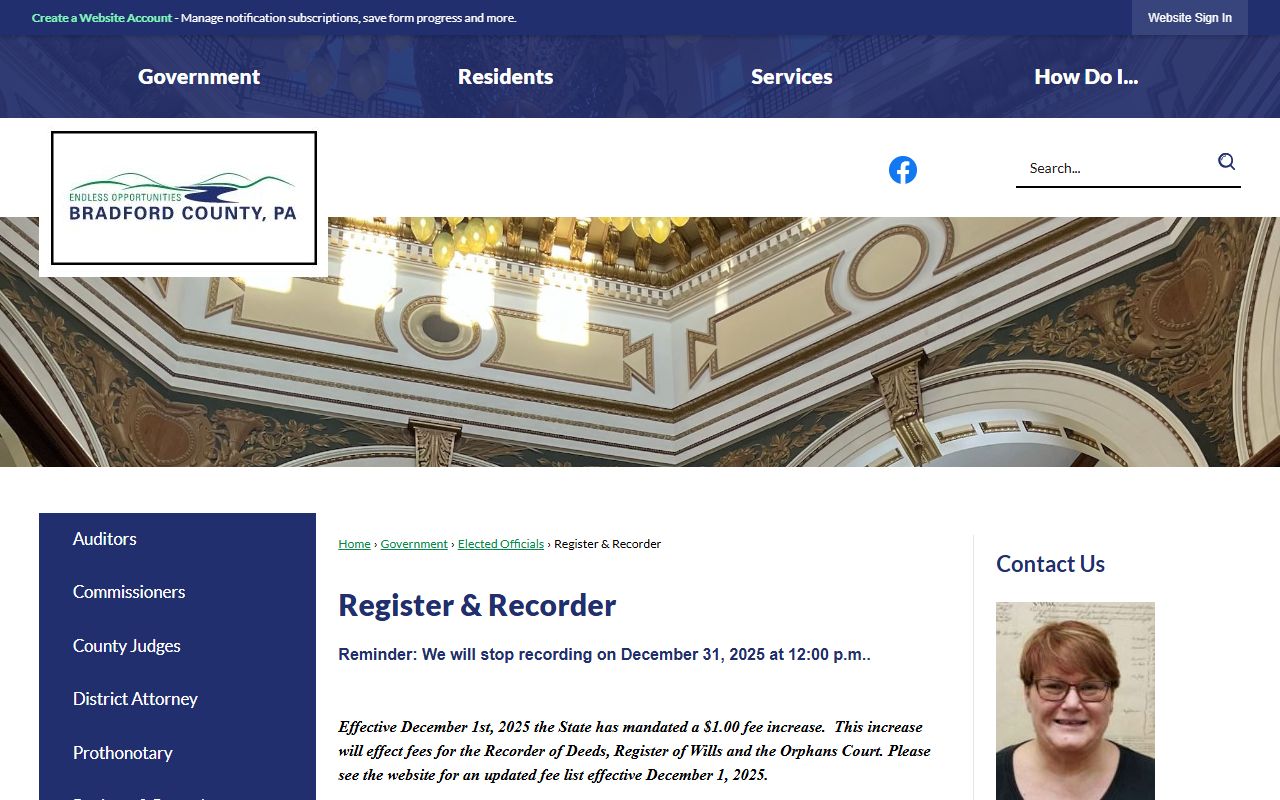 bradford county register and recorder official page probate court records