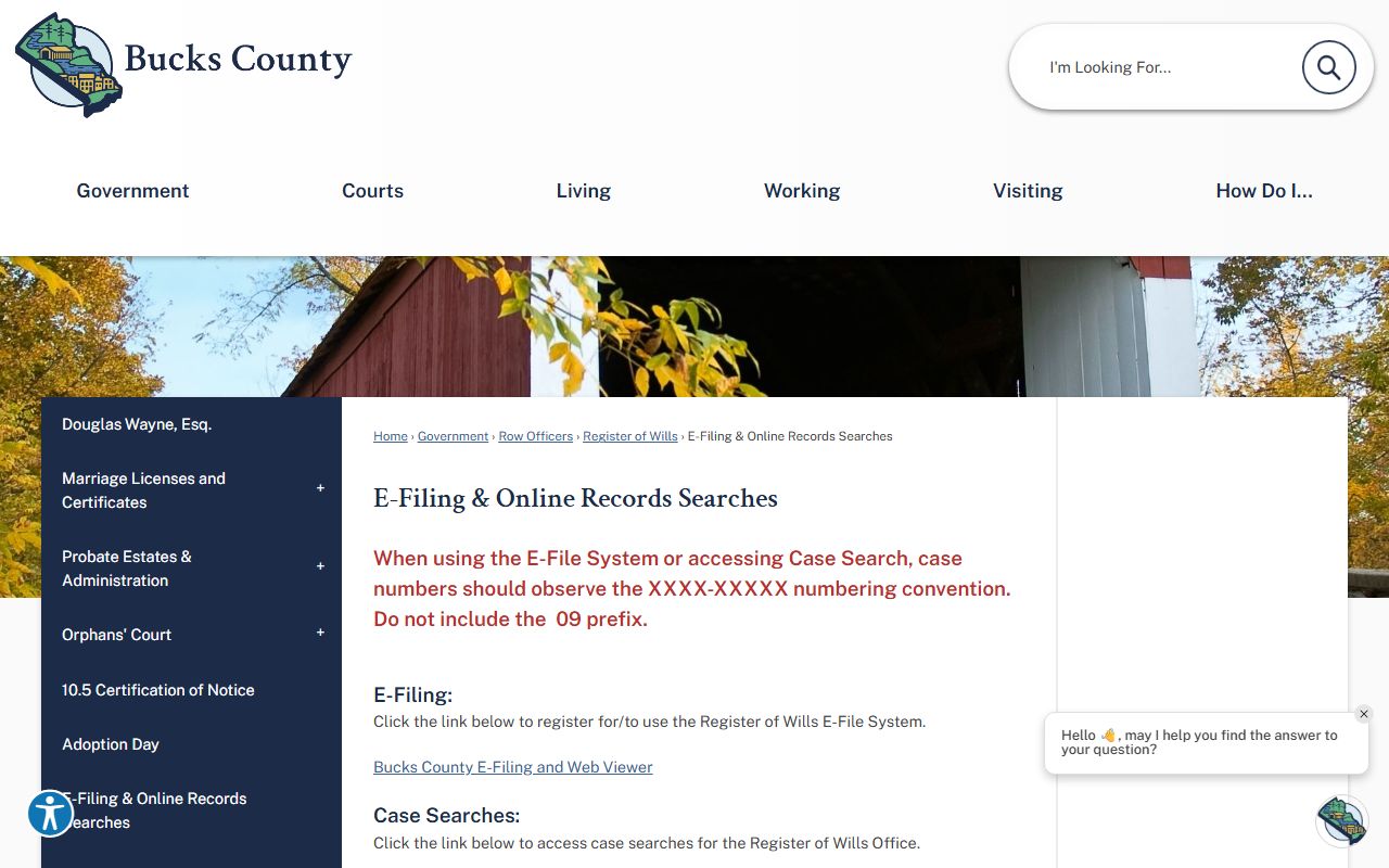 bucks county e-filing and online records search probate court records