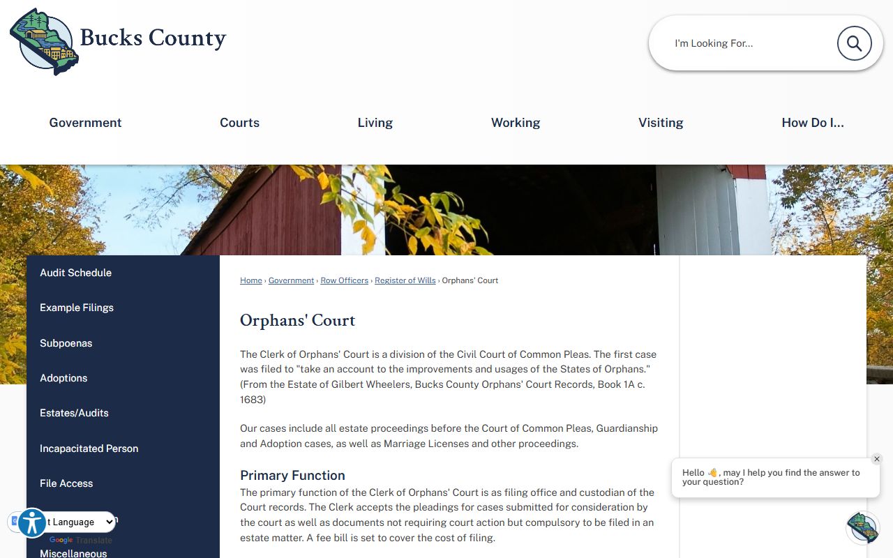 bucks county orphans court page probate court records