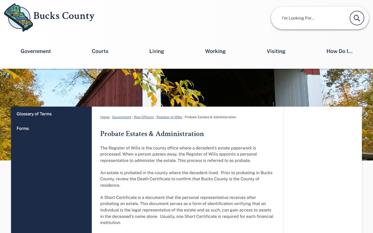 bucks county probate estates administration page probate court records