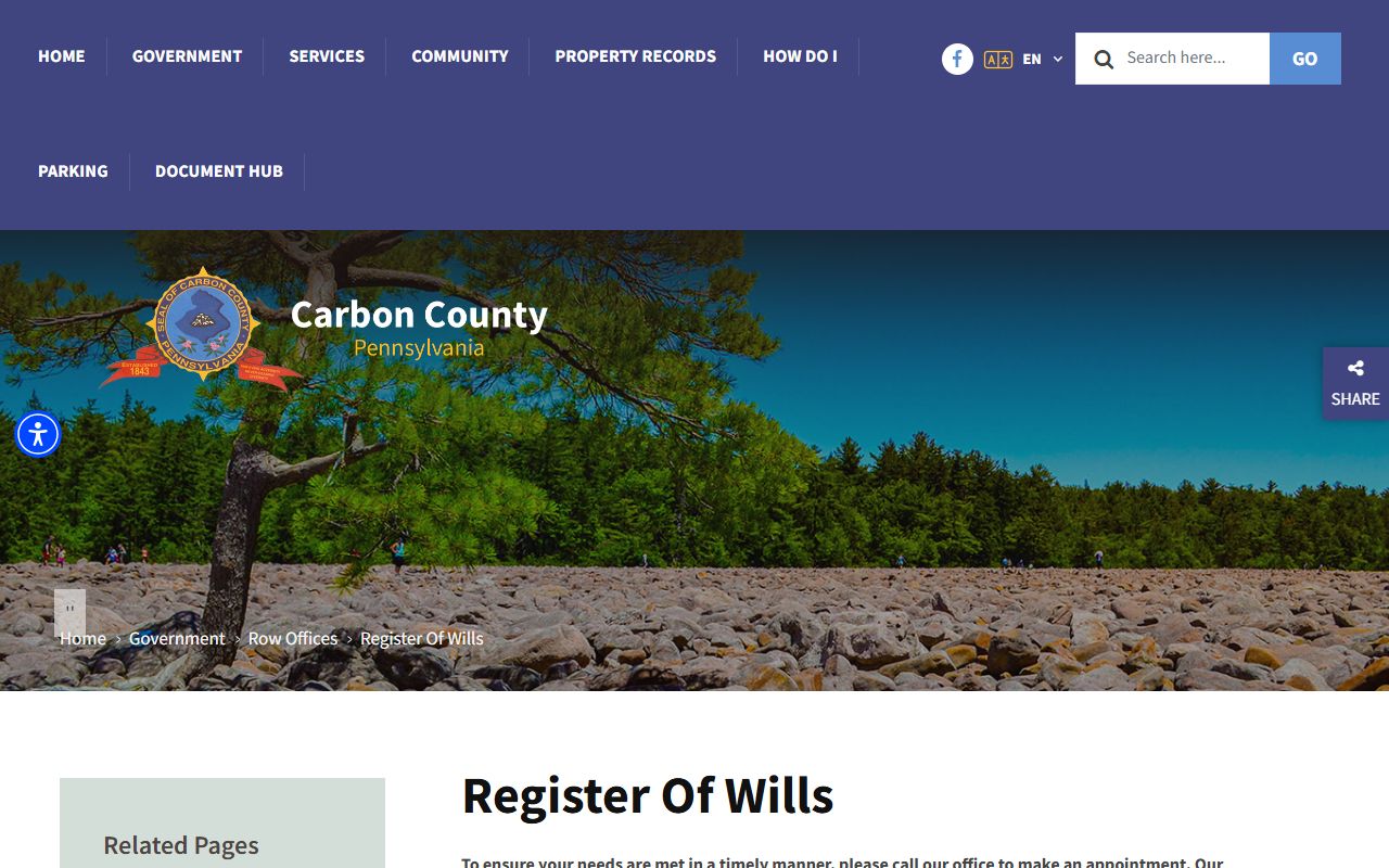 Carbon County Register of Wills office page on the county government website