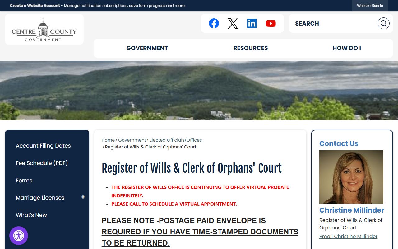 Centre County Register of Wills and Clerk of Orphans Court official page