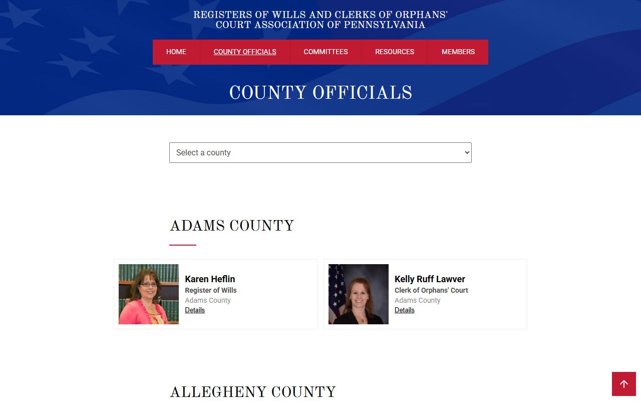 Registers of Wills Association of Pennsylvania county officials page listing Clinton County Register