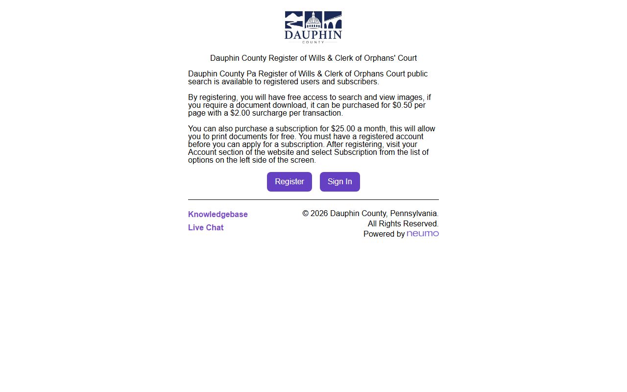 Dauphin County public search portal probate court records Harrisburg PA