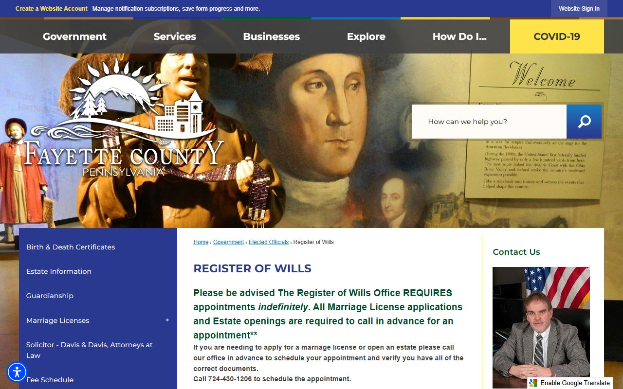 Fayette County Register of Wills Uniontown PA probate court records