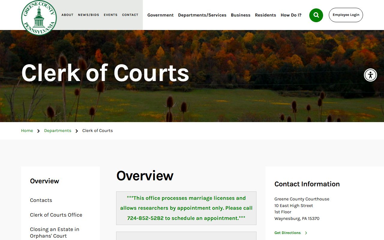 Greene County Clerk of Courts Waynesburg PA probate court records