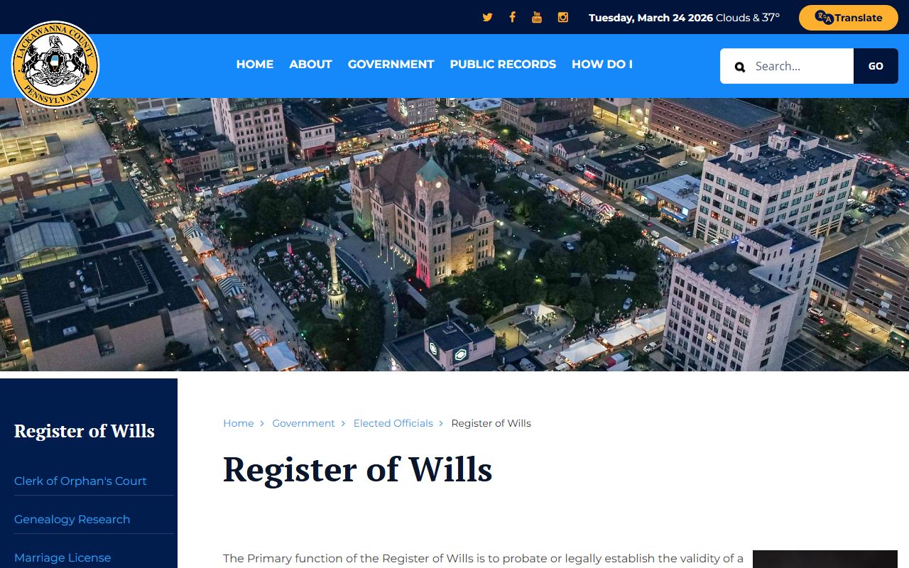 Lackawanna County Register of Wills main office probate court records
