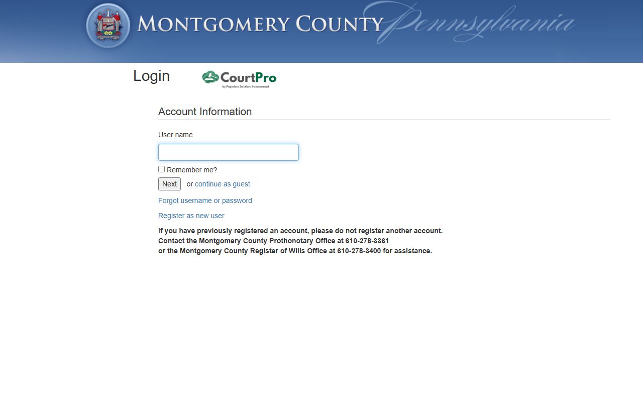 Montgomery County Pennsylvania e-filing portal for Register of Wills and estate documents